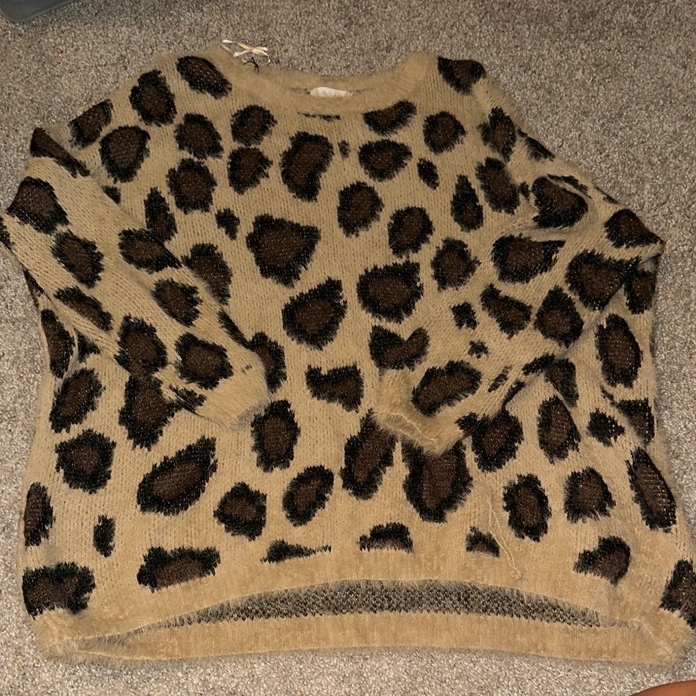Altar'd State Leopard Print Sweater in Tan and Brown